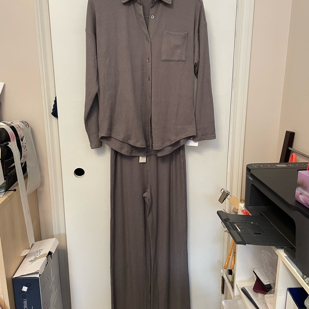 Z Supply Charcoal Button-Up PJ/lounge set